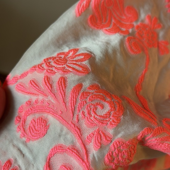 Loft petite SILK jacquard textured Sleeveless mini dress neon pink cream A line - Picture 4 of 14